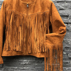 Chaqueta de Ante con Flecos Delanteros, Chaqueta Vintage de Cuero Vacuno Estilo Western, Chaqueta con Flecos y Borlas para Festival, Unisex - Product Image 5