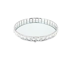 Plateau décoratif en verre, miroir doré plateau de service circulaire en métal pour la présentation de bijoux de vacances de mariage - Product Image 4