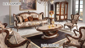 Juego de Sofás de Salón de 5 Plazas Estilo Francés, Cómodo, con Tallado Dorado, Colección Imperial Throne, en Oferta en EE. UU. - Product Image 2