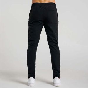 Pantalon homme anti-rides Pantalon à ourlet ouvert moderne teint uni-Noir, cordon de serrage, poches zippées pour toutes les occasions - Product Image 3