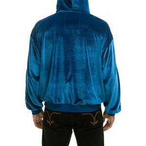 Sudaderas con capucha de terciopelo ajustadas para hombre con logotipo personalizado, ropa deportiva de patrón sólido con bolsillo, venta al por mayor a granel, tela teñida lisa - Product Image 6