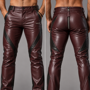 <b>Men</b> Leather Pants Premium <b>Trousers</b> Slim Fit Casual Motorcycle Biker Streetwear Windproof Breathable Lightweight <b>Drawstring</b> - Product Image 2