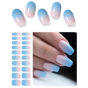 Blue Pink Ombre Semi Cured Nail Gel Wraps 20Stickers New Arrival Long Lasting Nail Strips Art