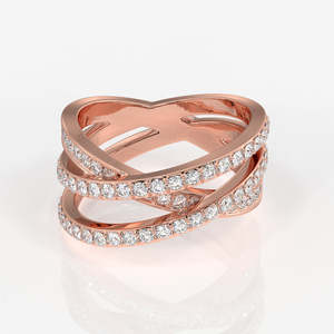 แหวนแต่งงานทอง 14K ประดับเพชรโมอิสซาไนต์ทรงกลม 3 แถว - Product Image 6