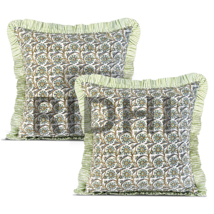 Decoración de Almohada de Lujo de Algodón Lavable y Extraíble con Estampado de Bloques Personalizable de Estilo Occidental con Volantes Florales y Burbujas Decorativas - Product Image 1