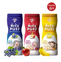 100% Goût Original, Sain et Naturel, Sans Gluten, Snacks de Riz Soufflé Croustillants pour Bébé, Facilement Meltables, à la Patate Douce et à la Citrouille, Boîte Sans Sucre