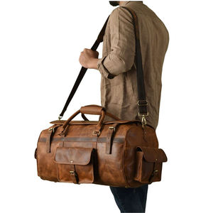 Sacs de sport de voyage en cuir véritable vintage de grande capacité, imperméables, avec fermeture éclair, pour la salle de sport, week-end, luxe décontracté, vente en gros - Product Image 4