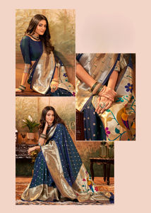 Nuevo catálogo exclusivo de seda pura Paithani con trabajo de tejido Zari y Sari con estampado floral para colección de bodas - Product Image 2