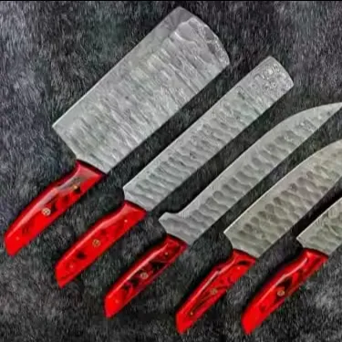 5 pièces manche en bois vente chaude ensemble de couteaux de Chef accessoire couteau de chef en acier damas ensemble de couteaux de cuisine professionnels