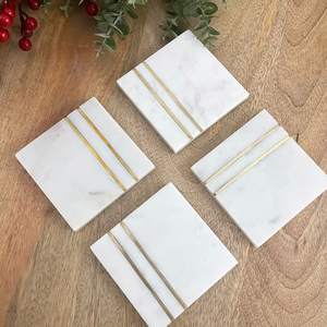 Ensemble de sous-verres en marbre gravé avec logo personnalisé, blocs-notes élégants en pierre pour les cadeaux d'entreprise et la décoration de bureau - Product Image 5