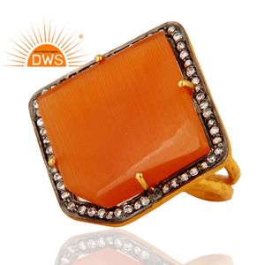 925 plata esterlina chapada en oro plata esterlina melocotón natural piedra lunar y piedras preciosas Cz anillo de banda dividida fabricante de joyas - Product Image 2