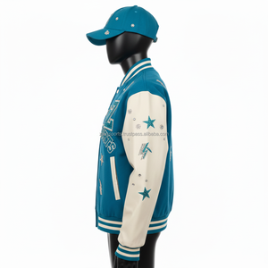 Veste universitaire pour femmes, corps en laine avec manches, panneaux de couleur sarcelle et blanc, broderie et écussons personnalisés, veste universitaire pour femmes - Product Image 3