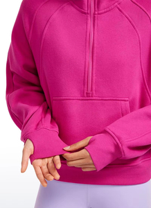 Sudadera con capucha personalizada Terry Half Zip Streetwear, bordado personalizado con bolsillos de canguro, Jersey OEM de manga larga, sudadera con cremallera de cuarto superior para mujer - Product Image 4
