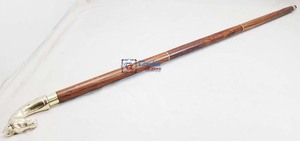 ไม้เท้าหัวม้าทองเหลืองพร้อมด้ามจับไม้สีน้ำตาล ของสะสม ของขวัญสำหรับคุณปู่คุณย่า - Product Image 5