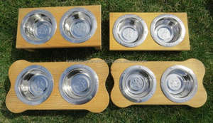 Ensemble de 3 bols doubles en acier inoxydable pour chiens avec pattes en bois Design Pet Dish Stand pour une alimentation facile - Product Image 5