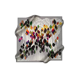 Grey Silk Twill <b>Square</b> <b>Scarf</b> with Digital Leaf Pattern - Product Image 1