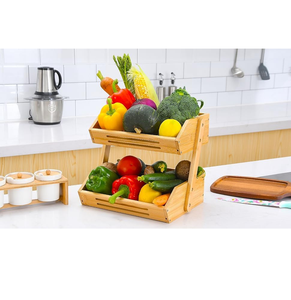 Organisateur de paniers polyvalent en bambou avec étagère à deux niveaux pour fruits légumes et comptoir de cuisine d'Inde - Product Image 3