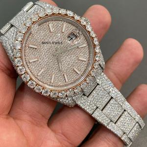 Montre Hip Hop de Luxe Sertie de Moissanite avec Lunette en Or Rose et Bracelet en Diamant - Product Image 1