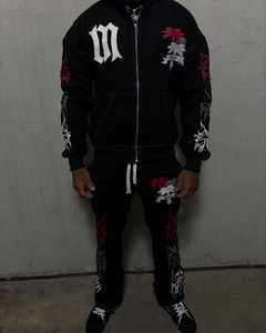 Chándal Vintage de 100% algodón con cremallera, estampado de letras bordadas, logotipo personalizado, jersey de peso pesado, pantalones de chándal, conjunto con capucha XL de invierno - Product Image 3