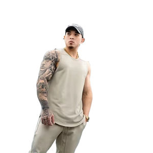 Débardeurs sans manches pour hommes, Muscle Fit couleur unie avec logo personnalisé à prix abordable 100% débardeur en coton pour hommes - Product Image 5