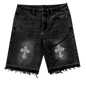 Bán Buôn Tùy Chỉnh Baggy Người Đàn Ông Quần Jean Quần Short Cổ Điển Nối Faded Đường Phố Mặc Cắt Quá Khống Đau Kheo Denim Quần Short Cho Nam Giới - Product Image 3