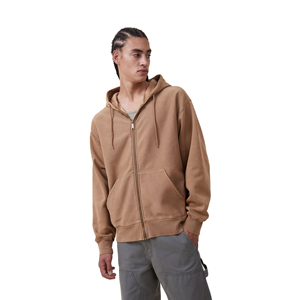 Sweat à capuche zippé pour homme, personnalisé par le fabricant, épais, vintage, délavé à l'acide, effet vieilli, coupe oversize et carrée, couleur pierre, hiver, 100% coton - Product Image 1