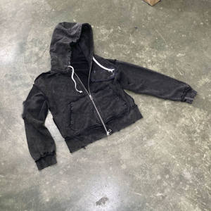 Ensembles de pantalons de survêtement et de joggers à capuche personnalisés à jambes larges ensembles de sweat à capuche brodé délavé au soleil ensembles de sweat à capuche zippé vintage délavés à l'acide pour hommes - Product Image 4