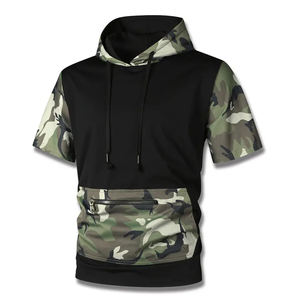 Sudadera con capucha de manga corta de camuflaje de verano para hombre, ropa de calle ligera para exteriores, sudadera con bolsillo con cremallera - Product Image 1