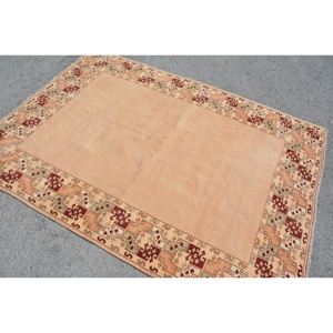 5x6.8 ft Rug, Vintage Turkish Area Rug, <b>Brown</b> <b>Wool</b> Rug - Product Image 4