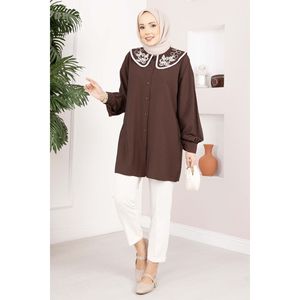 เสื้อคลุมฮิญาบสีน้ำตาลมีปกปัก - Product Image 3