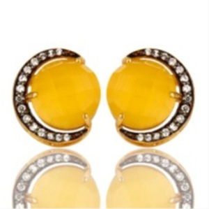 Pendientes redondos de Plata de Ley 925 con gema de Calcedonia amarilla, novedad - Product Image 1