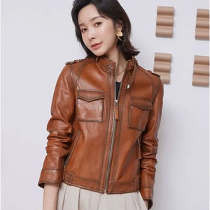 Vestes en cuir pour femmes, manteaux personnalisables pour filles, vestes en cuir véritable en gros, vêtements de mode, coupe ajustée, manches longues - Product Image 2