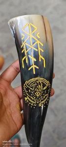Corne à boire Viking fabriquée à la main avec support Agate Grande corne de buffle Viking personnalisée pour boire Hornfaizacraft - Product Image 2
