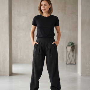 Pantalon Harem Noir pour Homme, Taille Élastique, Poches Latérales, Tricoté, Mi-Épais, Décontracté - Product Image 6