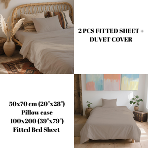 Brown Poly Cotton Sheet Pillowcase <b>Duvet</b> <b>Cover</b> <b>Set</b> <b>Single</b> & Double Sizes Plant Pattern for Hotels & Hospitals 2pcs Included - Product Image 5