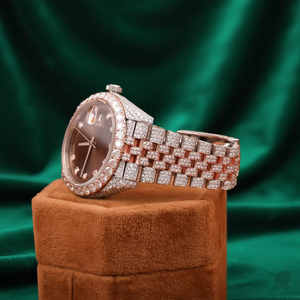 Moissanite Diamond Bezel Luxury Watch Two Tone <b>Rose</b> Gold Stainless Steel Date Dial Iced <b>Bracelet</b> Wholesale - Product Image 2