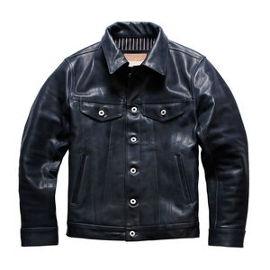 Personalizar cuero genuino hombres solapa motocicleta Casual aceite cera cabeza capa dos colores té Core caballo chaqueta de cuero - Product Image 3