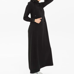 2025 nueva llegada negro completo largo mujer modesta Sudadera con capucha último diseño canguro bolsillo gota hombro sudaderas con capucha para mujer - Product Image 6