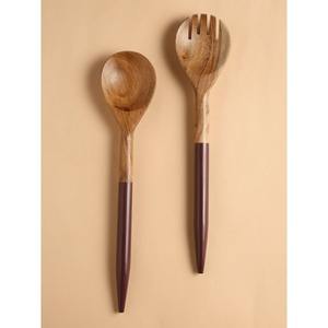 Service à salade en bois avec poignée en résine époxy, cuillère et fourchette pour servir les salades, prix de gros - Product Image 1