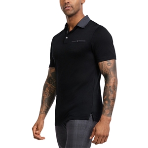Polo en coton personnalisé de qualité supérieure pour homme, décontracté, uni, à manches courtes, coupe ajustée, noir - Product Image 2