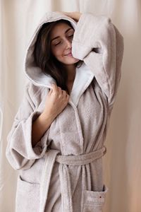 Textured bathrobe for <b>women</b> Soft cotton bathrobe Hooded <b>robe</b> for spa - Product Image 2