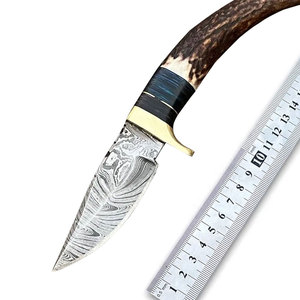 Cuchillo de caza Industrial personalizable, mango de ciervo, hoja de Damasco de acero inoxidable para supervivencia, Camping, uso táctico, grado DIY - Product Image 6