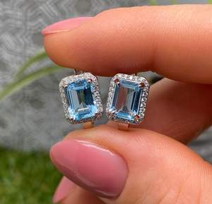 Pendientes de Topacio Azul Cielo, Piedra Preciosa Natural, Plata de Ley 925, Chapados en Oro, Joyería Fina y Bonita para Mujer, Aniversario, Fiesta - Product Image 1