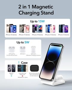 Support de téléphone à chargement sans fil 2 en 1 avec logo personnalisé <span class=keywords><strong>Chargeur</strong></span> sans fil magnétique compatible avec l'iPhone - Product Image 2