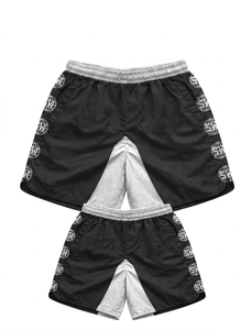 Premium 120 GSM polyester mesh <b>windbreaker</b> shorts black white side panel heat transfer logo Nylon Plain Dyed - Product Image 4