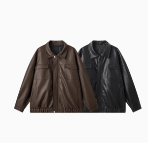 Moda personalizada negro Faux cuero poliéster abrigo chaqueta de gran tamaño de manga larga hombres de talla grande a prueba de viento - Product Image 2