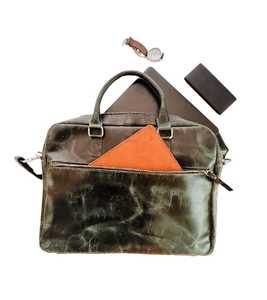 Sac pour ordinateur portable en cuir véritable fait main de qualité supérieure, fermeture éclair, deux bretelles, style japonais, doublure en coton, couleur personnalisée pour un usage professionnel - Product Image 2