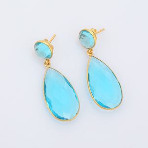 Pendientes de Plata de Ley 925 Chapados en Oro de 18K con Forma de Pera, Pendientes de Gota de Cuarzo Hidro Azul para Mujer, Novedad - Product Image 4