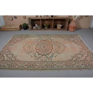 Vintage Turkish Rug 6'1\" X 9' ft Pink Beige Flat Weave Large Area for Living Room Decor Patchwork Design Wool Material Latex - Product Image 2