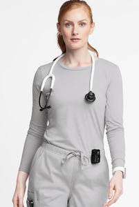 T-shirt à manches longues et col rond pour femmes Couleur grise Haute qualité Design personnalisé T-shirts à manches longues respirants pour femmes - Product Image 4